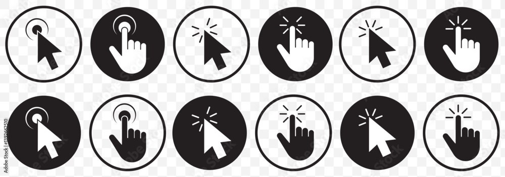 Poster set of black cursor icons click, featuring various mouse click cursor designs. cursor icon vector il