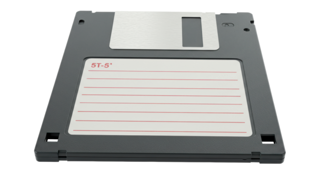 Isolated Vintage 5.25-inch Floppy Disk with Labeled Surface