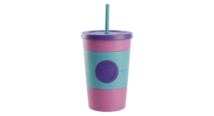 Isolated Pastel Color Tumbler Cup with Straw and Button Detail