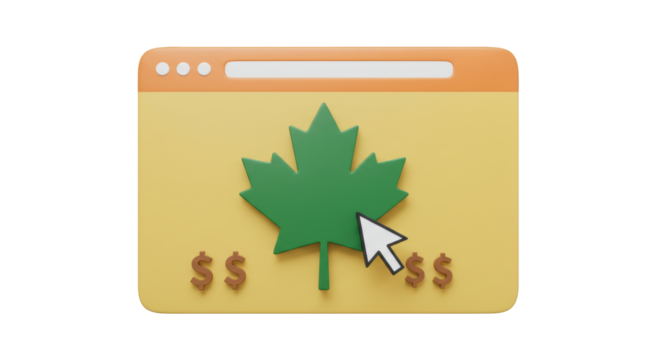 Isolated Canada Online Economy Concept with Maple Leaf and Currency Symbols