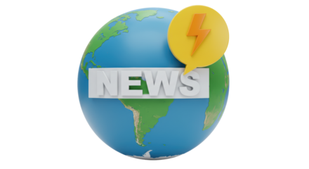 Isolated Globe with News Text and Lightning Bolt Speech Bubble