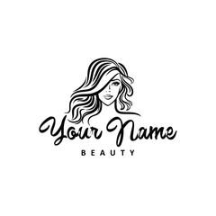Elegant Beauty Salon Logo with Woman's Face and Hair