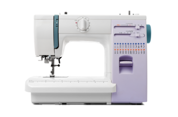 Modern electromechanical sewing machine, isolated on a transparent background png. Front view.