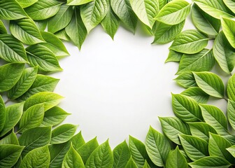 Fototapeta premium A Vibrant Frame of Lush Green Leaves Encircling a Pristine White Center An EcoFriendly and Organic Design Element