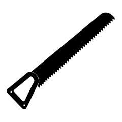 Sharp black saw blade isolated on transparent background with metal handle, tool for cutting and construction work