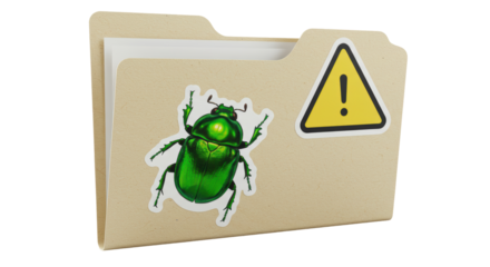 Isolated Bug Infested Folder with Warning Sign