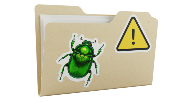 Isolated Bug Infested Folder with Warning Sign
