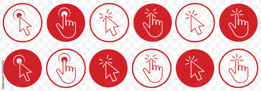 Aufkleber Red Computer mouse click cursor gray arrow icons set and loading icons. Cursor icon. Vector illustration. Mouse click cursor collection on Transparent Background. EPS 10.