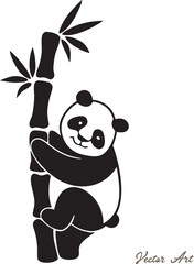 panda silhouette, bamboo vector illustration on white background