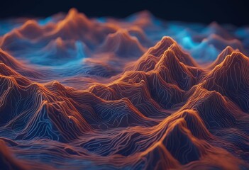 concept valleys map background rendering illustration topo space surface magic 3d neon curved backdrop mountains blue contour lines light abstract wavy topographic geography line art cloud