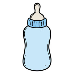 Hand drawn cartoon feeding bottle on white background.
