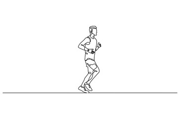 Continuous one line drawing of Man running. Single line drawing illustration of fitness Male jogging. Sports or exercise concept vector art. Doodle line illustration.