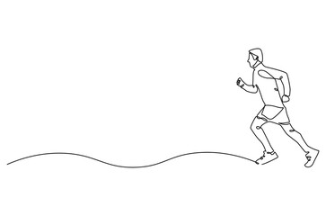 Fototapeta premium Continuous one line drawing of Man running. Single line drawing illustration of fitness Male jogging. Sports or exercise concept vector art. Doodle line illustration.