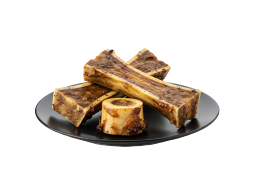 Deliciously roasted bone marrow served on a sleek black plate, highlighting its rich texture