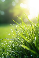 Lush green plants in Spring rain.