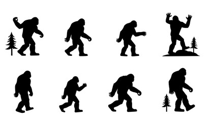 bigfoot silhouette svg for cricut crafts, funny sasquatch png for t-shirts, retro bigfoot svg for sublimation, forest adventure bigfoot cut file, bigfoot walking silhouette vector art, layered bigfoot