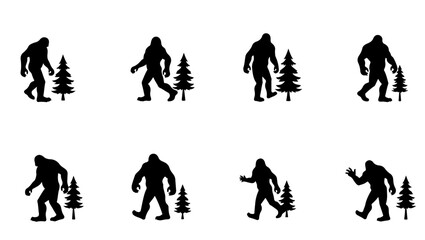 bigfoot silhouette svg for cricut crafts, funny sasquatch png for t-shirts, retro bigfoot svg for sublimation, forest adventure bigfoot cut file, bigfoot walking silhouette vector art, layered bigfoot
