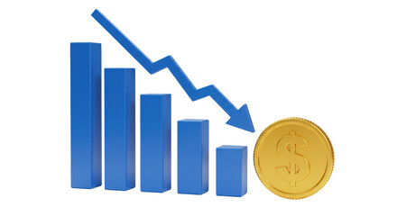 Isolated Bear Market Chart with Falling Arrow and Golden Coin