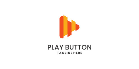 Modern play button logo design with gradient orange stripes