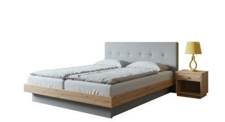 Isolated Double Bed with Side Table and Lamp