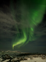 Northern lights at Skagsanden Beach in the Lofoten Islands (Norway)