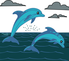 Obraz premium painting of dolphins