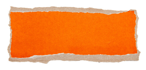 A piece of orange torn and crumpled paper on a white background. brown paper, carton