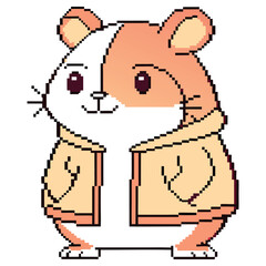 Pixel Hamster in Hoodie Cartoon Cute Rodent Isolated
