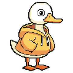 Pixelated Duck in Orange Hoodie With Transparent Background 8 Bit