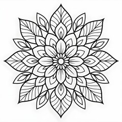 A geometric flower mandala featuring sharp, clear lines that embody the essence of floral patterns. The intricate design forms a harmonious, circular composition, ideal for filling with vibrant colors