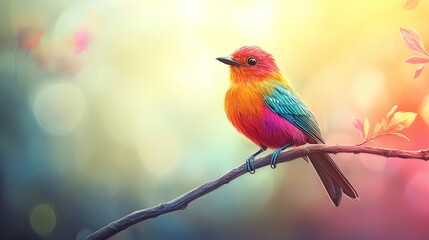 Fototapeta premium A rare and colorful bird perched on a branch against a blurred natural backdrop, vibrant colors. pic