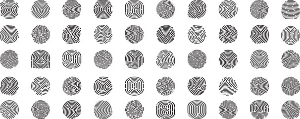 Fingerprint scanner icon set isolated on transparent background. 