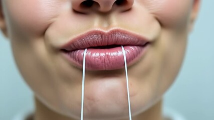 Dental floss moving between teeth, showing proper floss technique