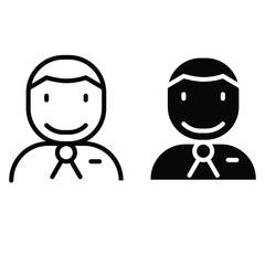 Young boy teenager user icon. Male student sign vector set black filled and outlined style illustration. 