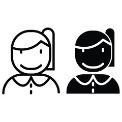 Girl liner icon vector set. Student icon vector icon set black filled and outlined style illustration.