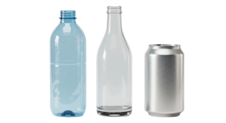 Isolated Empty Recyclable Beverage Bottles and Aluminum Can