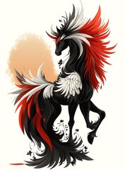 Majestic Red and Black Winged Unicorn Fantasy Art