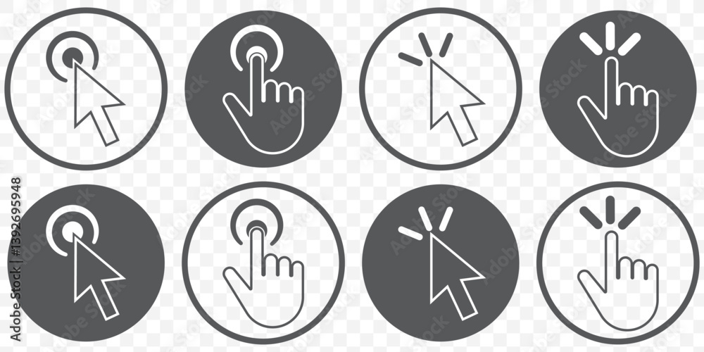 Aufkleber Computer mouse click cursor icon set. Hand and arrow pointer cursor - stock vector With Ash Color on Transparent Background. EPS 10.