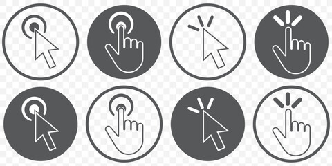 Computer mouse click cursor icon set. Hand and arrow pointer cursor - stock vector With Ash Color on Transparent Background. EPS 10.