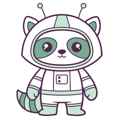 Cute Raccoon Astronaut Cartoon Character with Space Suit on a White Background
