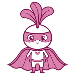 Cartoon Superhero Turnip with Cape and Mask in Magenta Color on Transparent Background