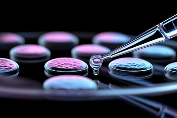 Scientific Precision: A close-up shot captures the essence of scientific rigor, a pipette delicately depositing a precise drop of liquid onto a cell culture.