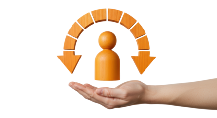 Isolated Hand Holding Abstract Person with Arrows Symbolizing Human Resources