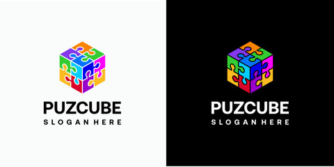 Cube puzzle vector logo design with modern, simple, clean and abstract style. Icon for business, education, gaming and personal branding.
