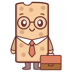 Funny Cracker Character in Glasses Holding Briefcase with Transparent Background