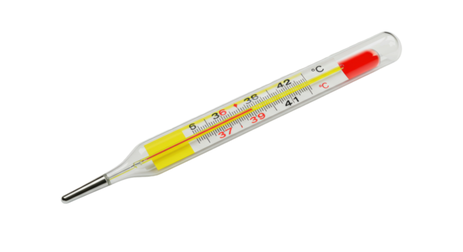 Isolated Medical Thermometer Indicating High Body Temperature Fever