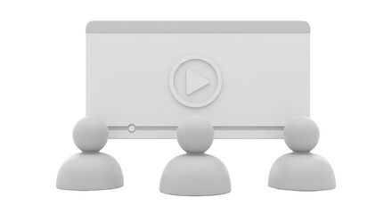 Isolated Three Abstract Figures Watching a Video on a Screen