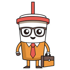 Cartoon Coffee Cup Businessman With Briefcase on White Background