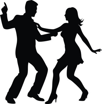 Elegant vector silhouette of a dancing couple in a modern pose. Ideal for social dance promotions, romantic projects, or artistic designs.
