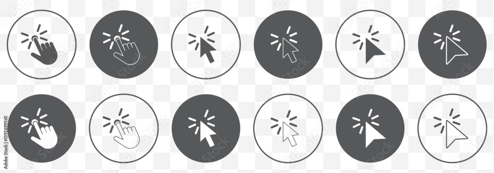 Aufkleber Computer mouse click cursor icon set. Hand and arrow pointer cursor - stock vector With Ash Color on Transparent Background. EPS 10.